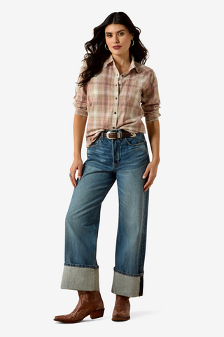 Chemise REAL Billie Jean Blanc/Corail à Carreaux