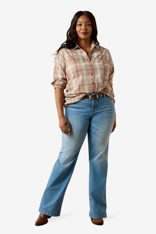 Chemise REAL Billie Jean Blanc/Corail à Carreaux