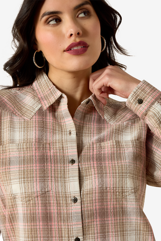 Chemise REAL Billie Jean Blanc/Corail à Carreaux