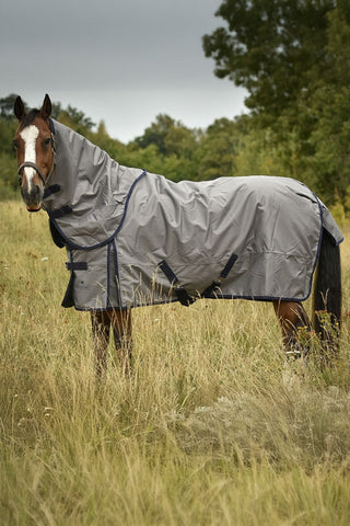 Couverture d'extérieur avec encolure 100g Gris/Marine